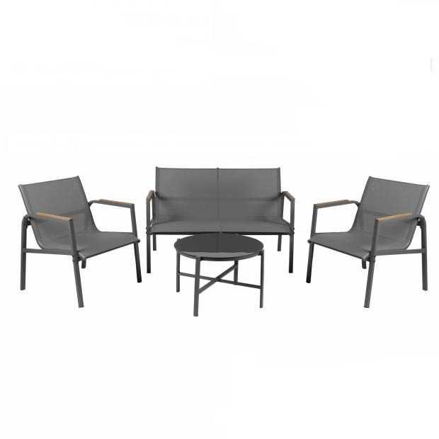 Salon de Jardin 4 Places "Biarritz" 120cm Gris – Image 2