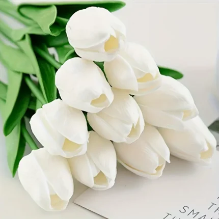 Bouquet Artificielles "10 Tulipes" 35cm blanches