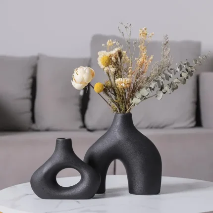 Lot de 2 Vases en Céramique "Olga" 20cm Noire