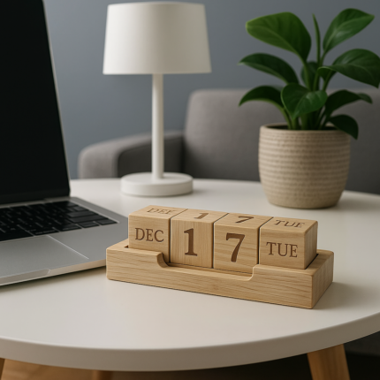 Calendrier Perpétuel en Bambou "Kubik" 15cm Naturel