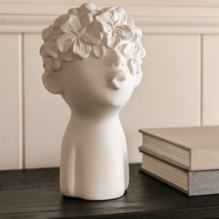 Statue en Polystone "Buste Fleurie" 20cm Blanc