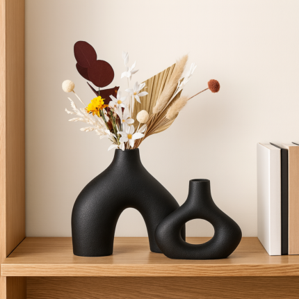 Lot de 2 Vases en Céramique "Olga" 20cm Noire