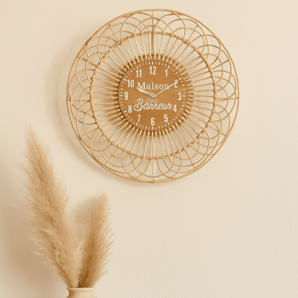 Horloge Ronde Rotin "Maison du Bonheur" 50cm Naturelle