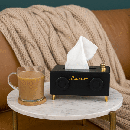 Boîte à Mouchoirs "Radio" 25cm Noir et Doré