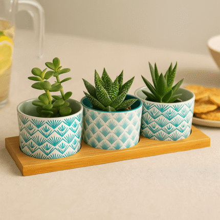 Set Apéritif 4 Pièces en Grès "Été" 30cm Turquoise