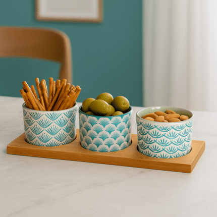 Set Apéritif 4 Pièces en Grès "Été" 30cm Turquoise