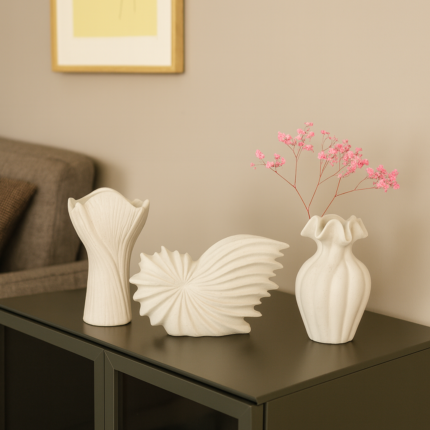Lot de 3 Vases "Escargot" 15cm Beige