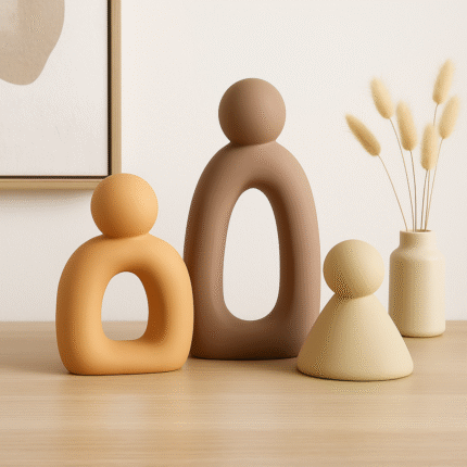 Lot de 3 Statuts Abstraites "Famille Minimaliste" 20cm Taupe