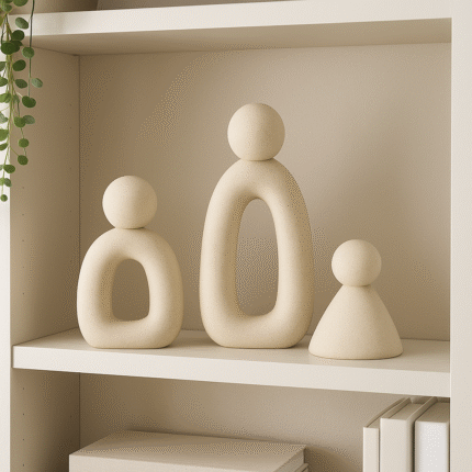 Lot de 3 Statuts Abstraites "Famille Minimaliste" 20cm Crème
