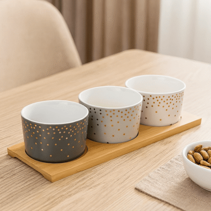 Set Apéritif 4 Pièces en Grès "Pois dorés" 30cm