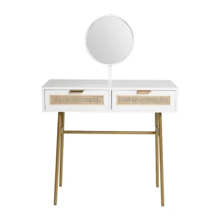 Coiffeuse 2 Tiroirs En Bois "Elsa" 120 cm Blanc & Or