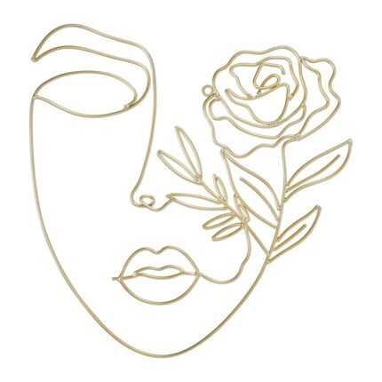 Déco Murale Métal "Visage Fleuri" 42cm Dorée