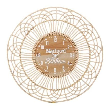 Horloge Ronde Rotin "Maison du Bonheur" 50cm Naturelle