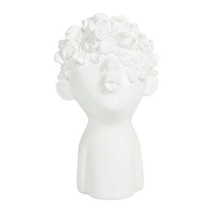 Statue en Polystone "Buste Fleurie" 20cm Blanc
