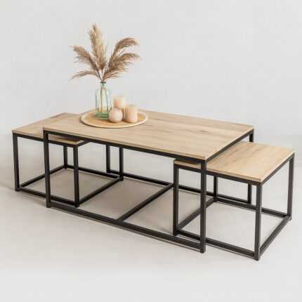 Lot de 3 Tables Basses "Casa Blanca" 100cm Noir
