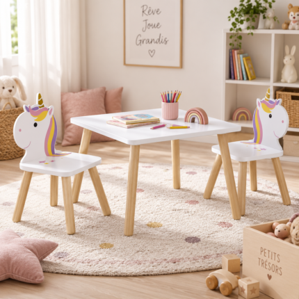 Ensemble Table Enfant & 2 Chaises "Lily" 55cm Naturel