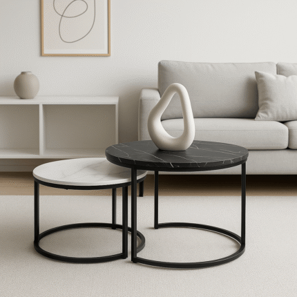 Lot De 2 Tables Gigognes "Lima" 60cm Noir Blanc