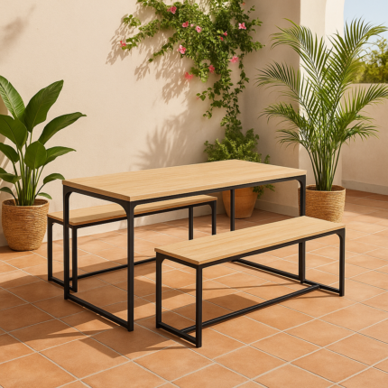 Table A Manger & 2 Bancs "Darcy" 140cm Noir