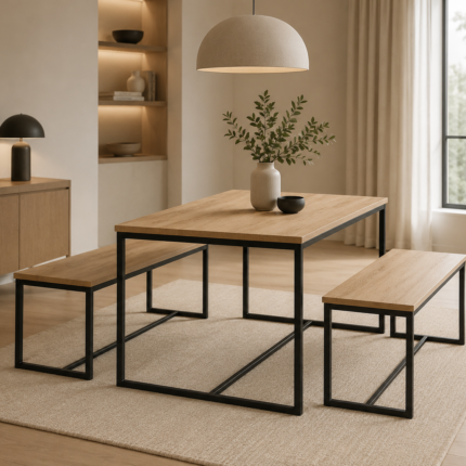 Table A Manger & 2 Bancs "Darcy" 140cm Noir