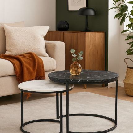 Lot De 2 Tables Gigognes "Lima" 60cm Noir Blanc