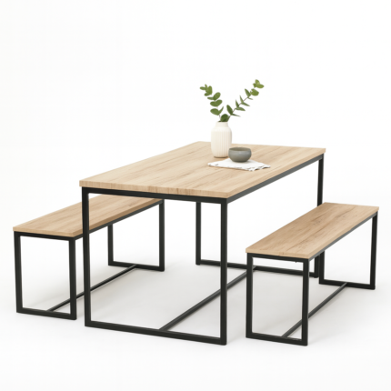 Table A Manger & 2 Bancs "Darcy" 140cm Noir