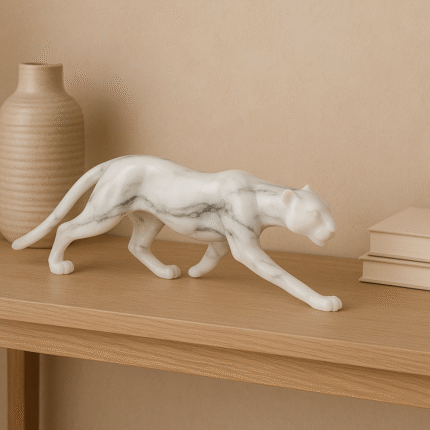 Statuette Déco en Résine "Panthère" 30cm Blanc