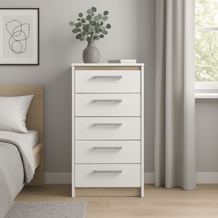 Commode 5 Tiroirs "Watson" 108cm Blanc Mat