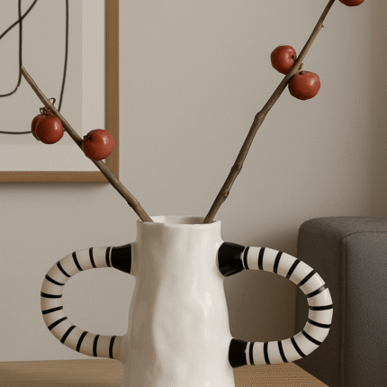 Vase Design "Ahou" 30cm Blanc & Noir