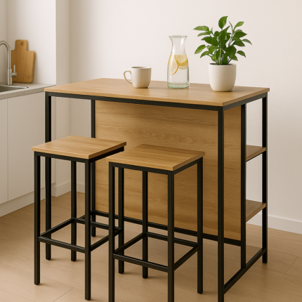 Table Haute 2 étagères & 2 tabourets 100cm