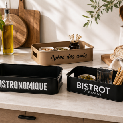 Lot de 3 Plateaux en Métal "Bistrot" 50cm Noir