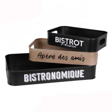 Lot de 3 Plateaux en Métal "Bistrot" 50cm Noir