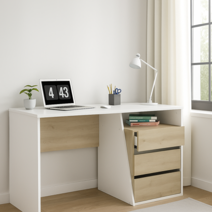 Bureau Design "Jefferson" 130cm Chêne & Blanc