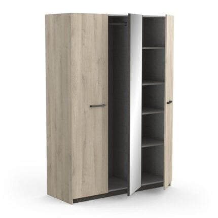 Armoire 3 Portes avec Miroir "Watson" 192cm Chêne
