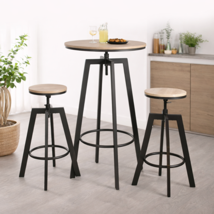 Table de Bar & 2 Tabourets "Aria" 93cm Gris
