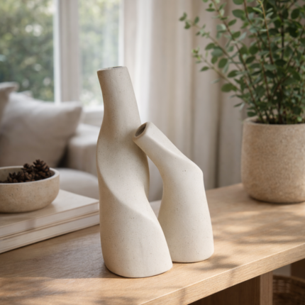 Lot de 2 Vases Céramique "Bloom" 20cm Crème