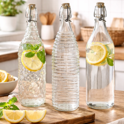 Bouteille En Verre A Clapet "Embosse" 1L Transparent