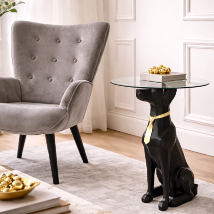 Table d'Appoint Déco "As De Chien" 66cm Noir & Or