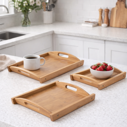 Lot de 3 Plateaux de Service "Bambou" 52cm Beige