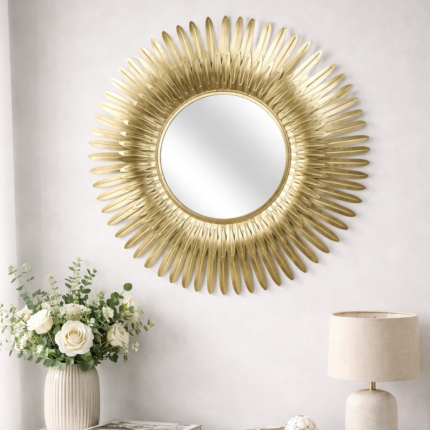 Miroir Mural Design "Plumes" 55cm Or