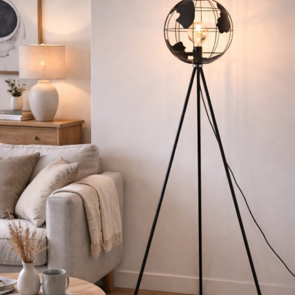 Lampadaire Design en Métal "Globe" 158cm Noir