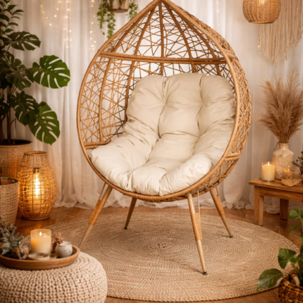 Fauteuil Design & Coussin "Œuf" 150cm Naturel