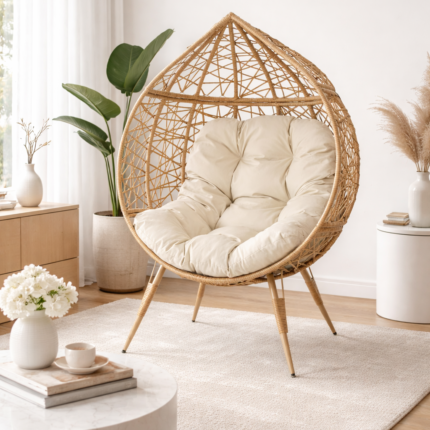Fauteuil Design & Coussin "Œuf" 150cm Naturel