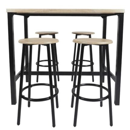 Table Haute & 4 tabourets "Loka" 100cm Noir
