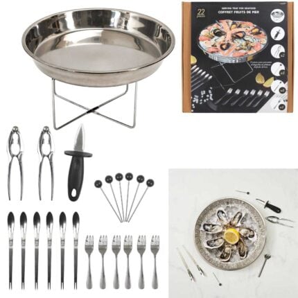Plateau de Service Fruits de Mer "22 Accessoires" 40cm Argent