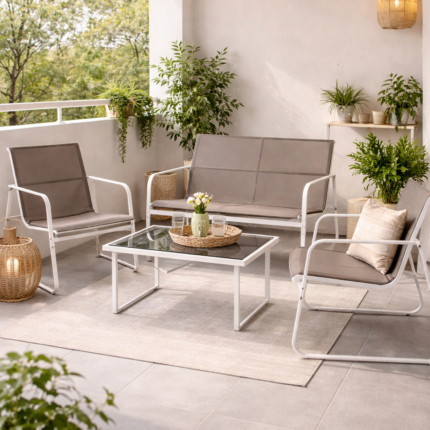 Salon De Jardin 4 Places "Samoa" 112cm Blanc