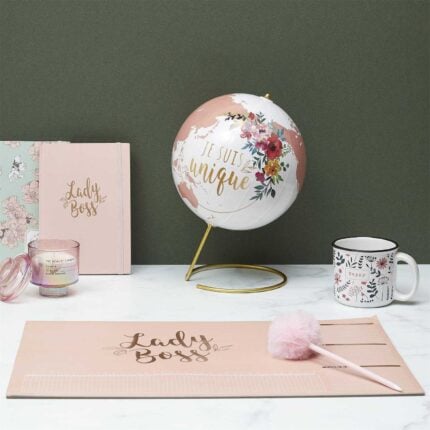 Globe Terrestre Déco "Girly" 29cm Blanc & Rose