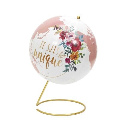 Globe Terrestre Déco "Girly" 29cm Blanc & Rose