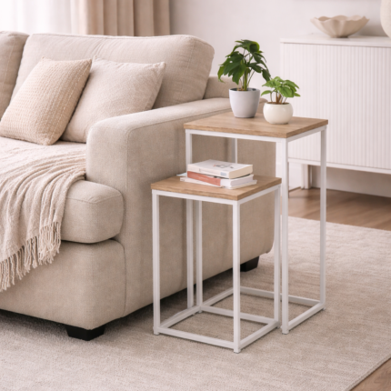 Lot de 2 Sellettes Bois & Métal "Casa Blanca" 75cm Blanc