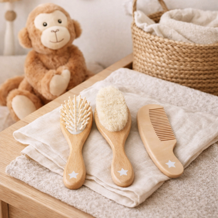 Set brosse & peigne "Etoile" 20cm Naturel