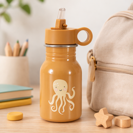 Gourde Enfant Acier "Pieuvre" 350ml Moutarde